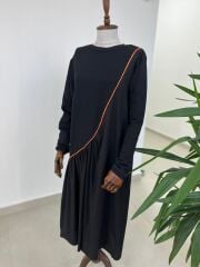 Dr 8054 Turuncu Şerit Geçişli Sweat Poplin Elbise