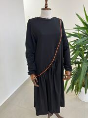 Dr 8054 Turuncu Şerit Geçişli Sweat Poplin Elbise