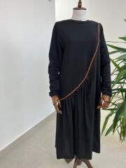 Dr 8054 Turuncu Şerit Geçişli Sweat Poplin Elbise