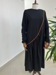 Dr 8054 Turuncu Şerit Geçişli Sweat Poplin Elbise