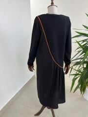 Dr 8054 Turuncu Şerit Geçişli Sweat Poplin Elbise