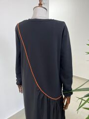 Dr 8054 Turuncu Şerit Geçişli Sweat Poplin Elbise