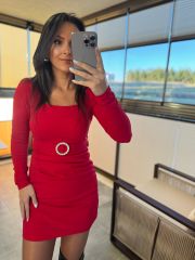 My 3049 Kare Yaka Kemerli Kırmızı Elbise