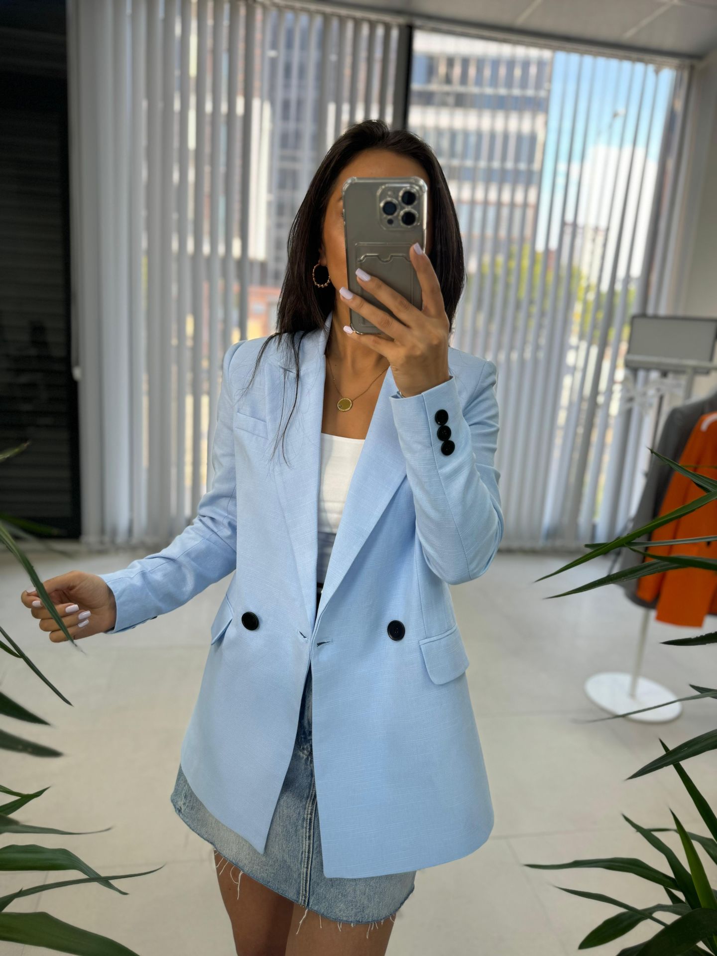 Foo New Bebe Mavi Keten Blazer Ceket