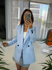 Foo New Bebe Mavi Keten Blazer Ceket