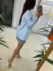 Foo New Bebe Mavi Keten Blazer Ceket