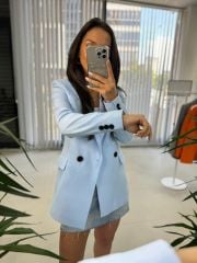 Foo New Bebe Mavi Keten Blazer Ceket