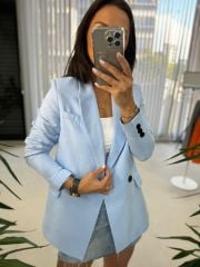 Foo New Bebe Mavi Keten Blazer Ceket