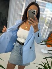 Foo New Bebe Mavi Keten Blazer Ceket