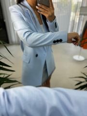 Foo New Bebe Mavi Keten Blazer Ceket