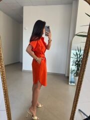 Art 4025 Dört Cepli Oranj Gömlek Elbise