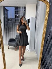 My 3692 Kolsuz Eteği Parça Dikişli Antarasit Çan Elbise