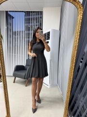 My 3692 Kolsuz Eteği Parça Dikişli Antarasit Çan Elbise