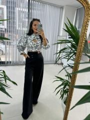 Mc 3016 Çapraz Düğme Detaylı Siyah Pantolon