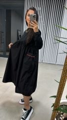 Dr 2497 Turuncu Cep Detaylı Sweat Poplin Elbise