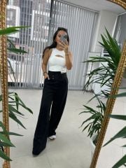 Mc 3016 Çapraz Düğme Detaylı Siyah Pantolon