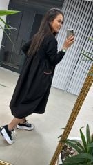 Dr 2497 Turuncu Cep Detaylı Sweat Poplin Elbise