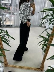 Mc 3016 Çapraz Düğme Detaylı Siyah Pantolon