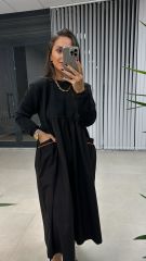 Dr 2497 Turuncu Cep Detaylı Sweat Poplin Elbise