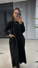Dr 2497 Turuncu Cep Detaylı Sweat Poplin Elbise