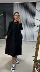 Dr 2497 Turuncu Cep Detaylı Sweat Poplin Elbise