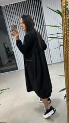 Dr 2497 Turuncu Cep Detaylı Sweat Poplin Elbise