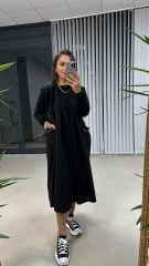 Dr 2497 Turuncu Cep Detaylı Sweat Poplin Elbise