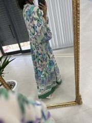 My 3043 Yeşil biye geçişli bohem elbise