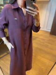 Km 4464 Orj. Marka Kemerli Bordo Gömlek Elbise