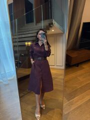 Km 4464 Orj. Marka Kemerli Bordo Gömlek Elbise