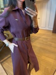 Km 4464 Orj. Marka Kemerli Bordo Gömlek Elbise