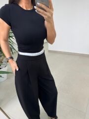 Fp 51343 Bel Detaylı Poliviskon Siyah Pantolon