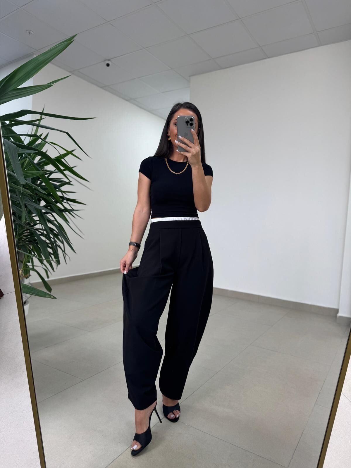 Fp 51343 Bel Detaylı Poliviskon Siyah Pantolon