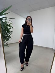 Fp 51343 Bel Detaylı Poliviskon Siyah Pantolon