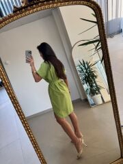 Art 4025 Dört Cepli Fıstık Yeşili Gömlek Elbise