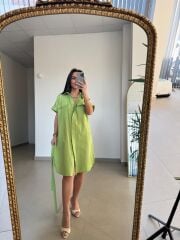 Art 4025 Dört Cepli Fıstık Yeşili Gömlek Elbise