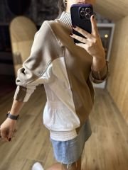 Vizon poplin detaylı triko sweat