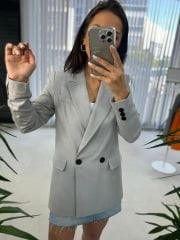 Foo New Açık Gri Keten Blazer Ceket