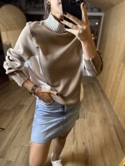 Vizon poplin detaylı triko sweat