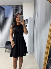 My 3692 Kolsuz Eteği Parça Dikişli Siyah Çan Elbise