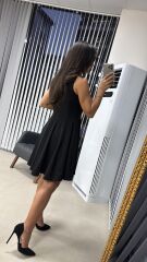 My 3692 Kolsuz Eteği Parça Dikişli Siyah Çan Elbise