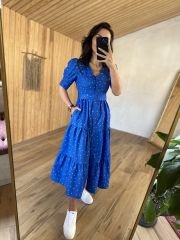 My 3025 Mavi poplin puantiyeli elbise