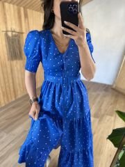 My 3025 Mavi poplin puantiyeli elbise