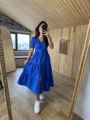 My 3025 Mavi poplin puantiyeli elbise