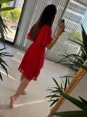 Mc 5723 Red Chiffon Dress with Waist Buttons