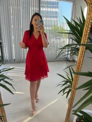 Mc 5723 Red Chiffon Dress with Waist Buttons