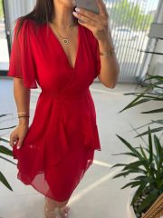 Mc 5723 Red Chiffon Dress with Waist Buttons