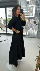 Dr 2448 Tasarım Siyah Poplin Elbise