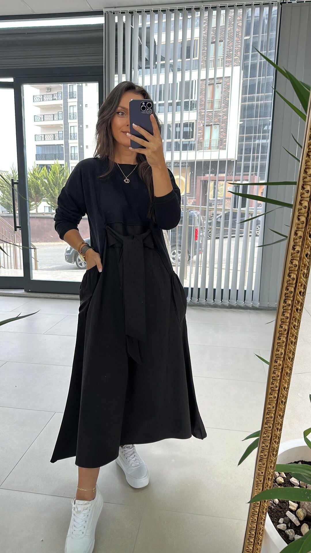 Dr 2448 Tasarım Siyah Poplin Elbise