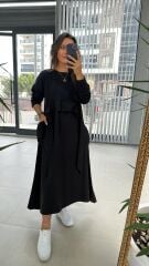 Dr 2448 Tasarım Siyah Poplin Elbise
